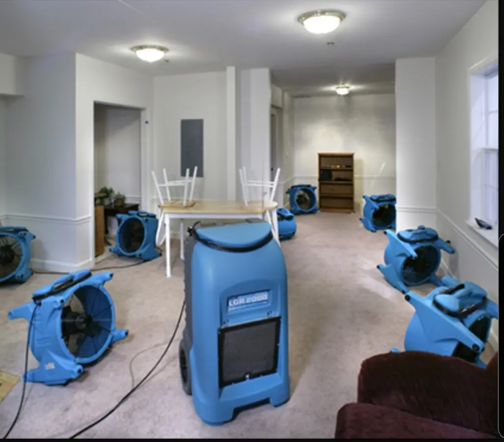 Air movers and dehumidifier setup for Water Damage Restoration in Scranton
